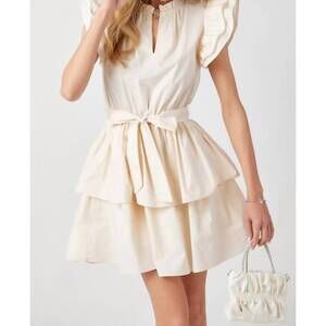 NEW BABY PINK ruffle sleeve dress in taupe